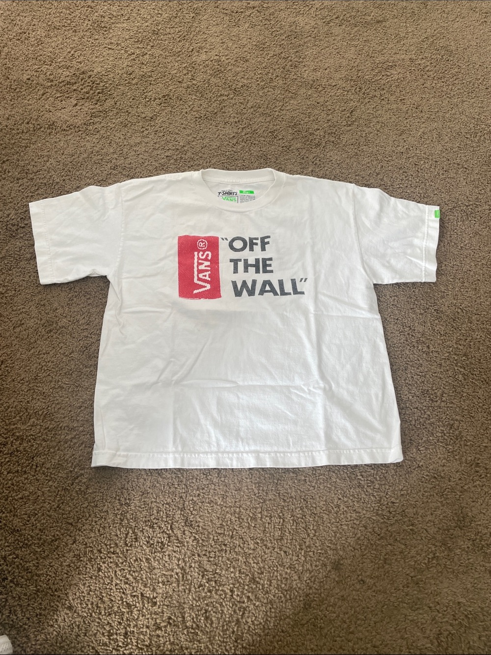 Vans White Tee with Red Logo and Gray Text